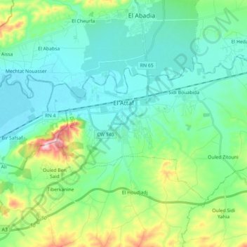 Carte topographique El Attaf, altitude, relief