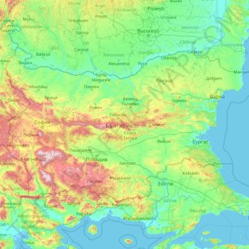 Carte topographique Bulgarie, altitude, relief