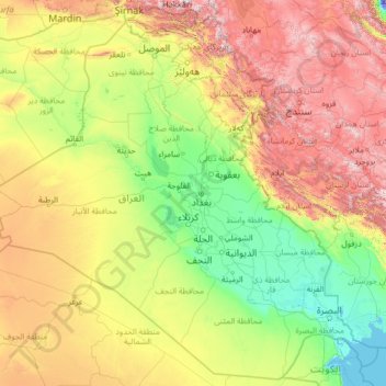 Carte topographique Irak, altitude, relief