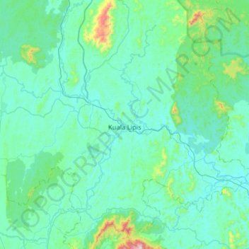 Carte topographique Sungai Jelai, altitude, relief