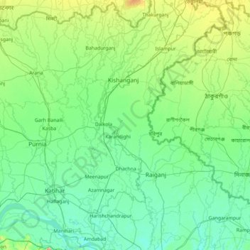 Carte topographique Uttar Dinajpur District, altitude, relief