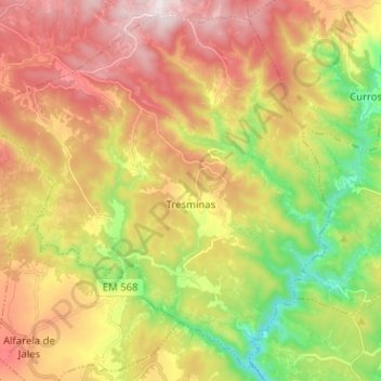 Carte topographique Tresminas, altitude, relief