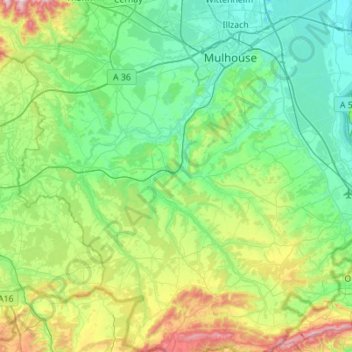 Carte topographique Sundgau, altitude, relief