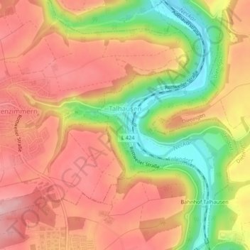 Carte topographique Talhausen, altitude, relief