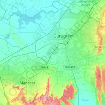 Carte topographique Gurgaon, altitude, relief