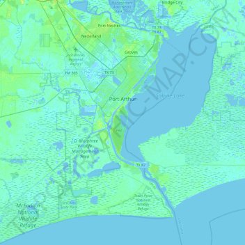 Carte topographique Port Arthur, altitude, relief