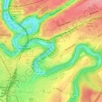 Carte topographique Pulvermuhl, altitude, relief