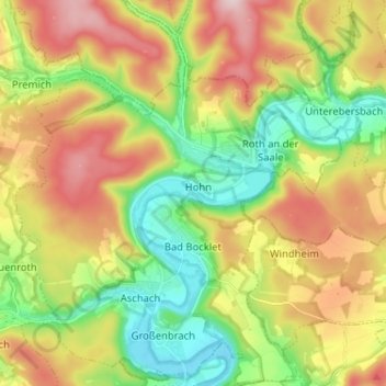 Carte topographique Bad Bocklet, altitude, relief