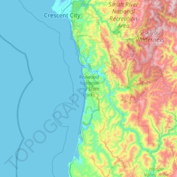 Carte topographique Redwood National Park, altitude, relief