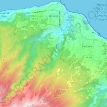 Carte topographique São Jorge, altitude, relief