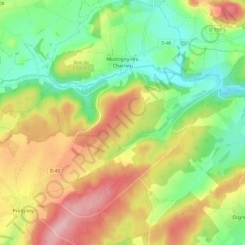 Carte topographique Montigny-lès-Cherlieu, altitude, relief
