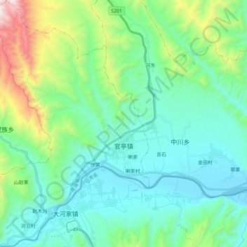 Carte topographique 官亭镇, altitude, relief