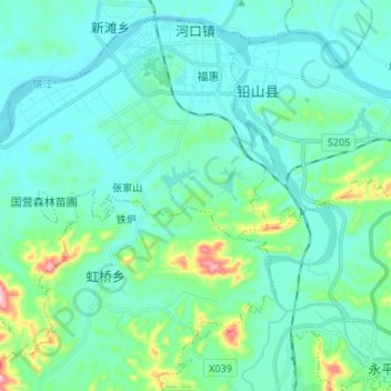 Carte topographique 河口镇, altitude, relief