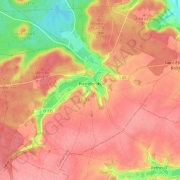 Carte topographique Pierrefonds, altitude, relief