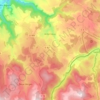 Carte topographique Anterrieux, altitude, relief