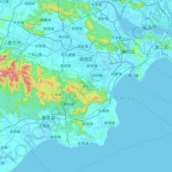Carte topographique 潮南区, altitude, relief