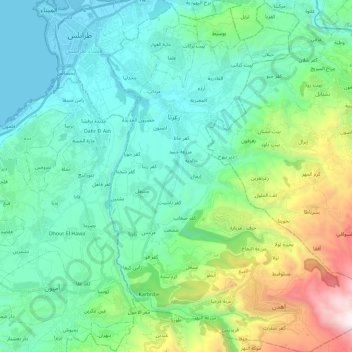 Carte topographique Zgharta District, altitude, relief