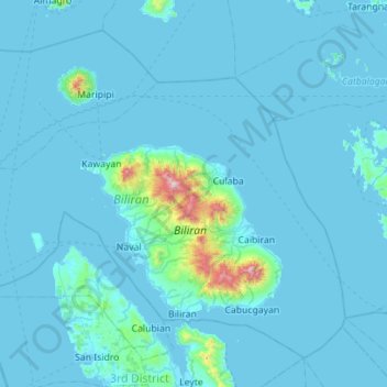Carte topographique Biliran, altitude, relief