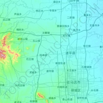 Carte topographique 遂平县, altitude, relief