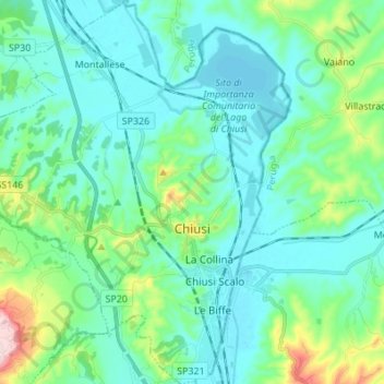 Carte topographique Chiusi, altitude, relief