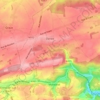 Carte topographique Denée, altitude, relief