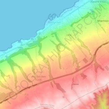 Carte topographique Bouharoun, altitude, relief