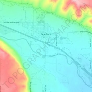 Carte topographique Naches, altitude, relief