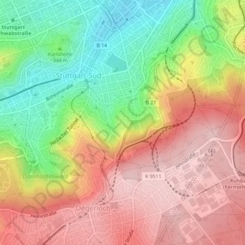 Carte topographique Weinsteige, altitude, relief