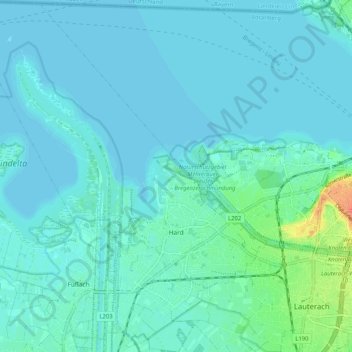 Carte topographique Marktgemeinde Hard, altitude, relief