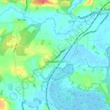 Carte topographique Coldwaltham, altitude, relief