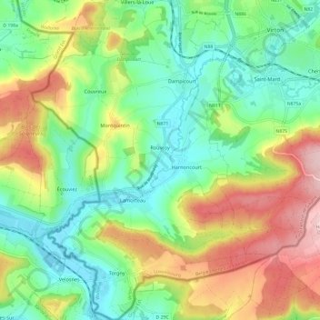 Carte topographique Rouvroy, altitude, relief