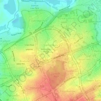 Carte topographique Stantonbury, altitude, relief