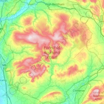 Carte topographique Forest of Bowland AONB, altitude, relief