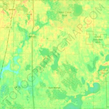 Carte topographique East Bethel, altitude, relief