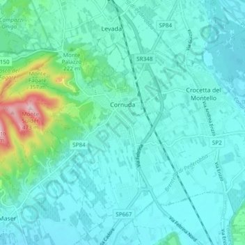 Carte topographique Cornuda, altitude, relief
