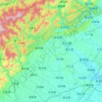 Carte topographique 安州区, altitude, relief