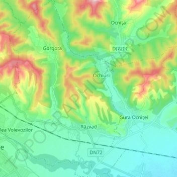 Carte topographique Răzvad, altitude, relief