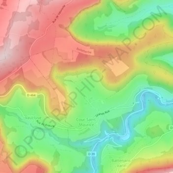 Carte topographique Cour-Saint-Maurice, altitude, relief