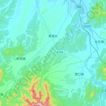 Carte topographique 黄渡乡, altitude, relief