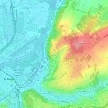 Carte topographique Saint-Julien-lès-Metz, altitude, relief