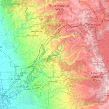 Carte topographique Placer County, altitude, relief