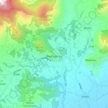 Carte topographique Roccagorga, altitude, relief