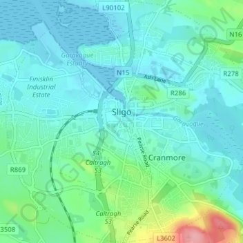 Carte topographique Sligo, altitude, relief