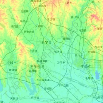 Carte topographique 云梦县, altitude, relief