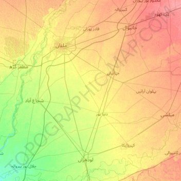 Carte topographique Multan District, altitude, relief