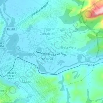 Carte topographique Santa Cruz de Minas, altitude, relief