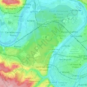 Carte topographique Saint-Germain-en-Laye, altitude, relief