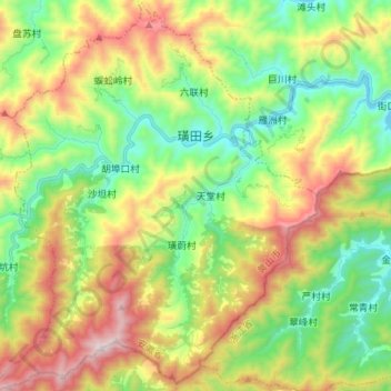 Carte topographique 璜田乡, altitude, relief