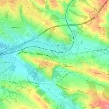 Carte topographique Montrabé, altitude, relief