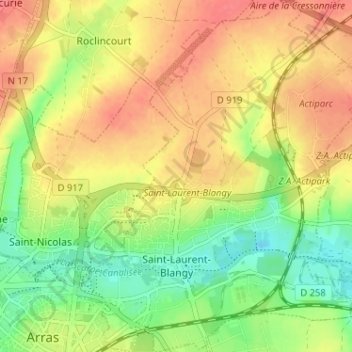 Carte topographique Saint-Laurent-Blangy, altitude, relief